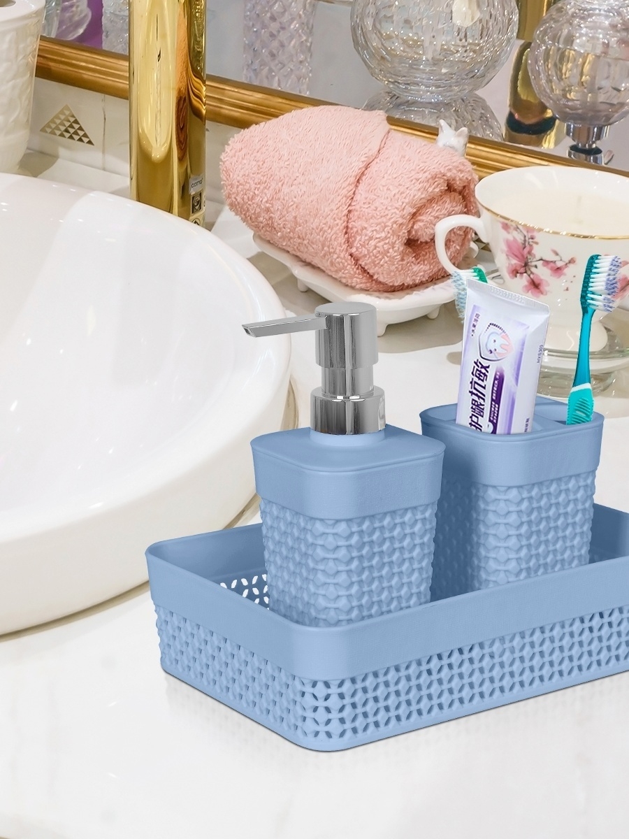 Набор для ванны мыльница стаканчик для зубных щеток дозатор прозрачные с водичкой внутри