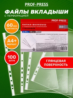 Файл-вкладыш А4+ "Глянцевые", 100 штук, 60 мкм