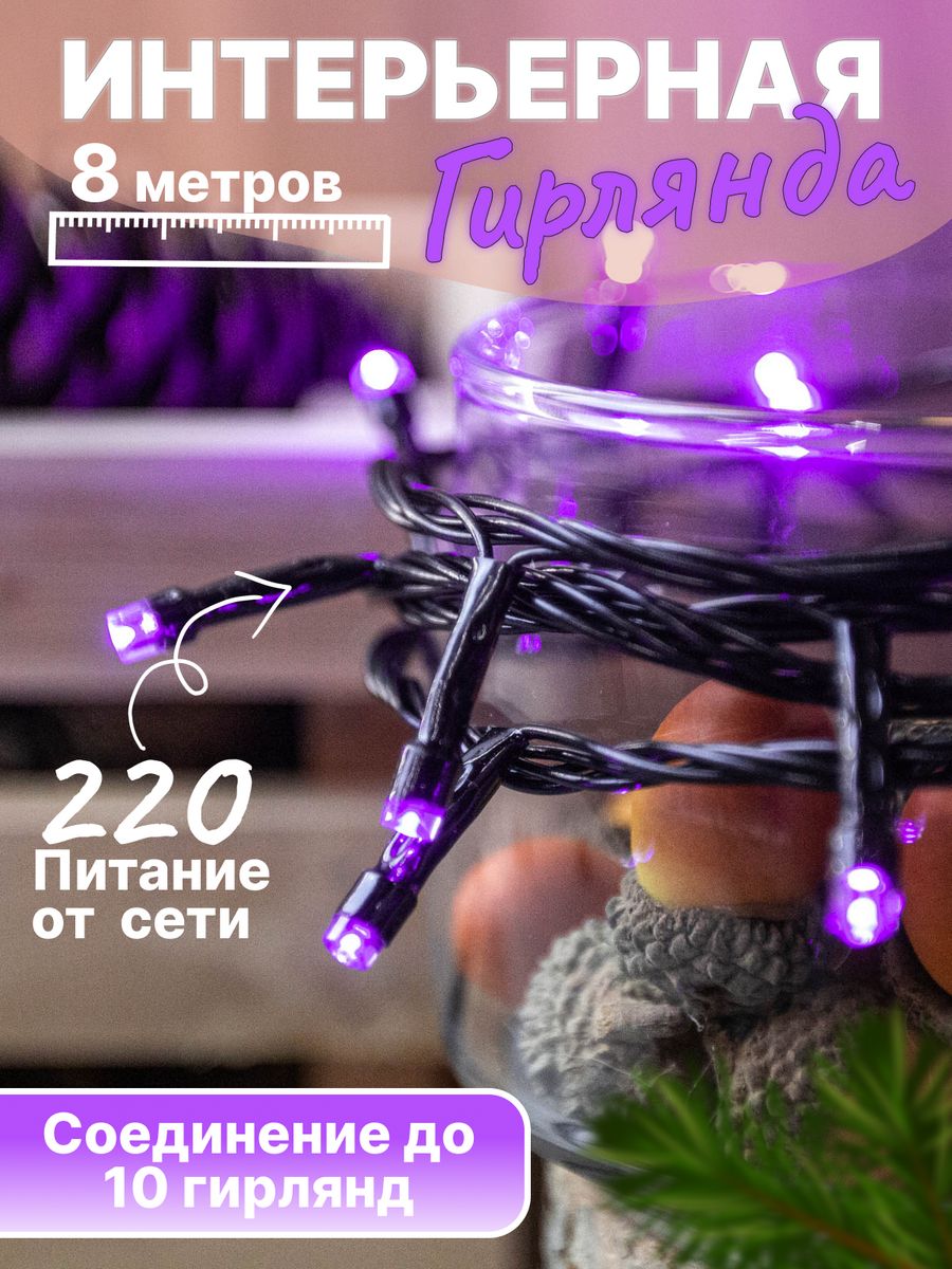 Гирлянда внутренняя нить Мультишарики 10 метров, 100 диодов, RGB