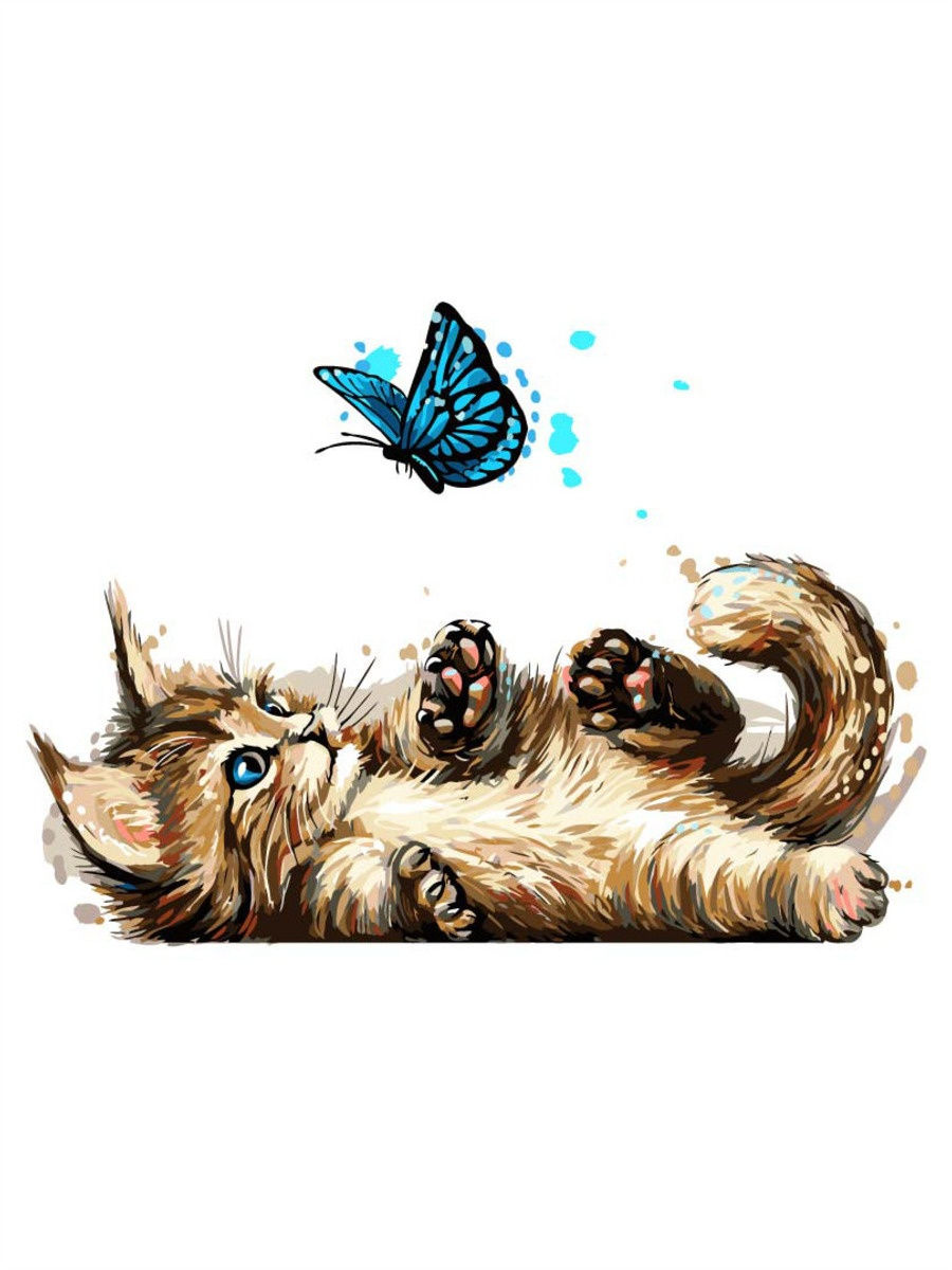 Картина по номерам котенок и бабочка