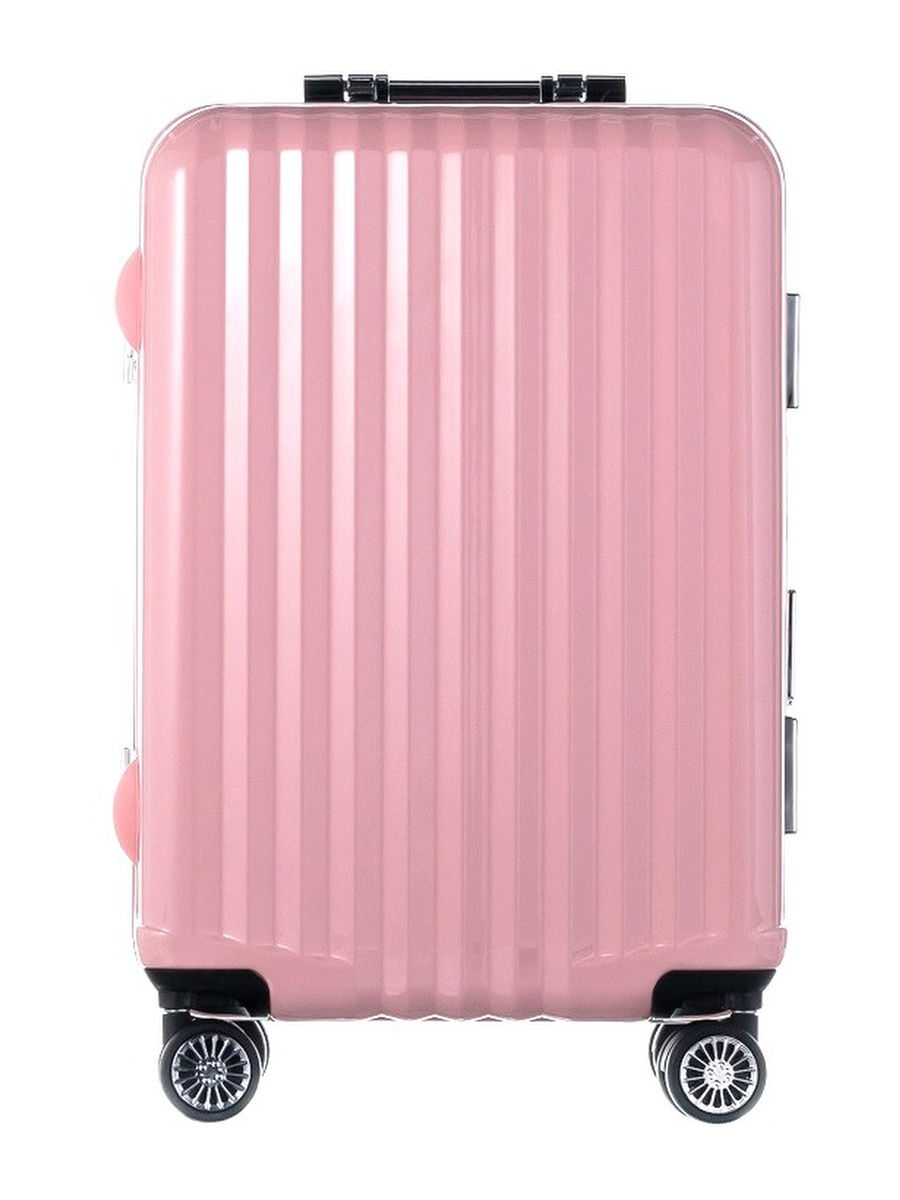 Розовый чемодан на белом фоне