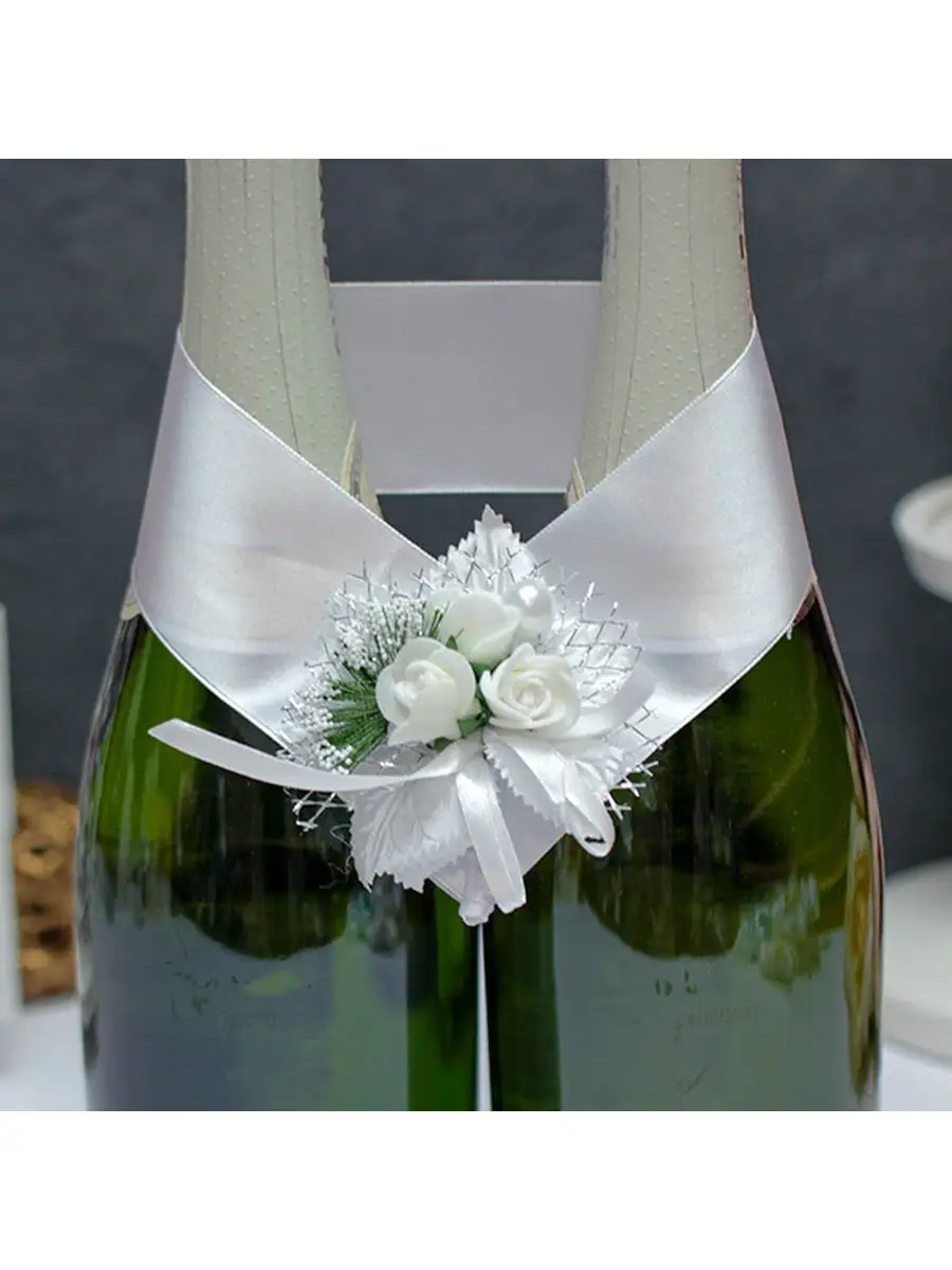 Свадебные бутылки шампанского своими руками в бело-зеленной гамме