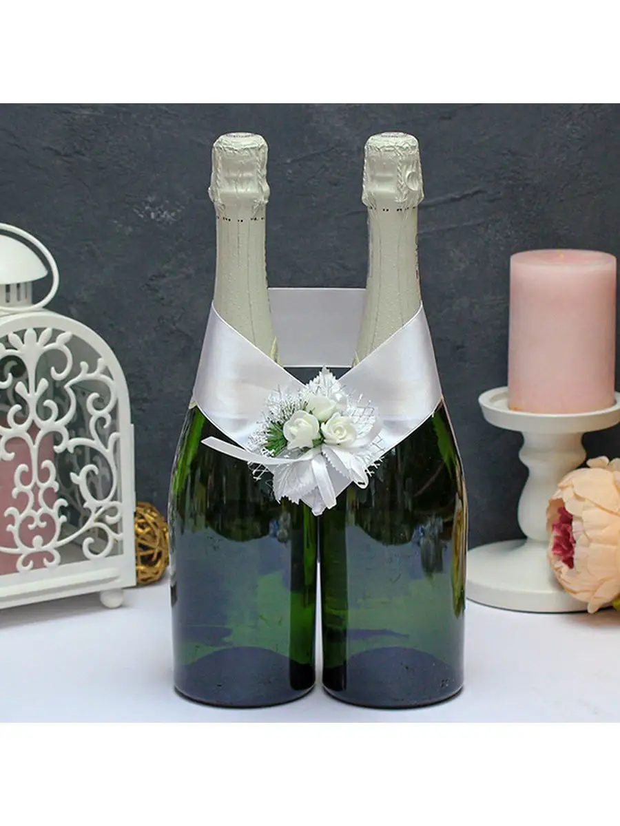 Оформление бокалов и бутылок на свадьбу - 67 фото