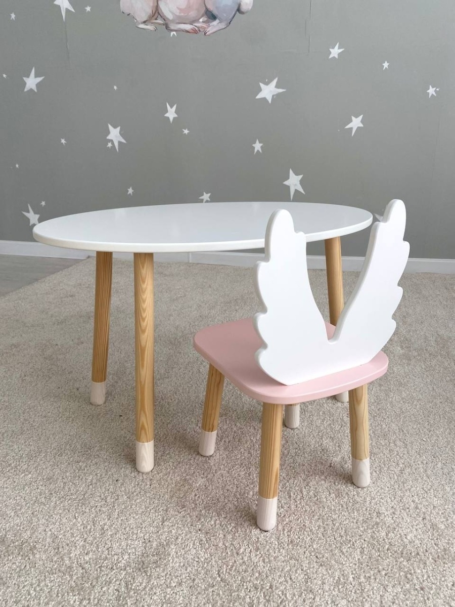 комплект детской мебели dimdomkids стол овал белый стул зайка белый