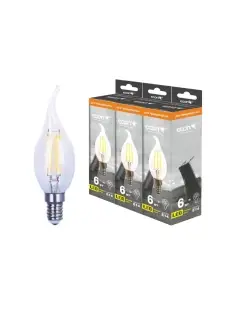 Лампочка светодиодная LED CNT 6 Вт E14 2700K B35 FIL, 3 шт