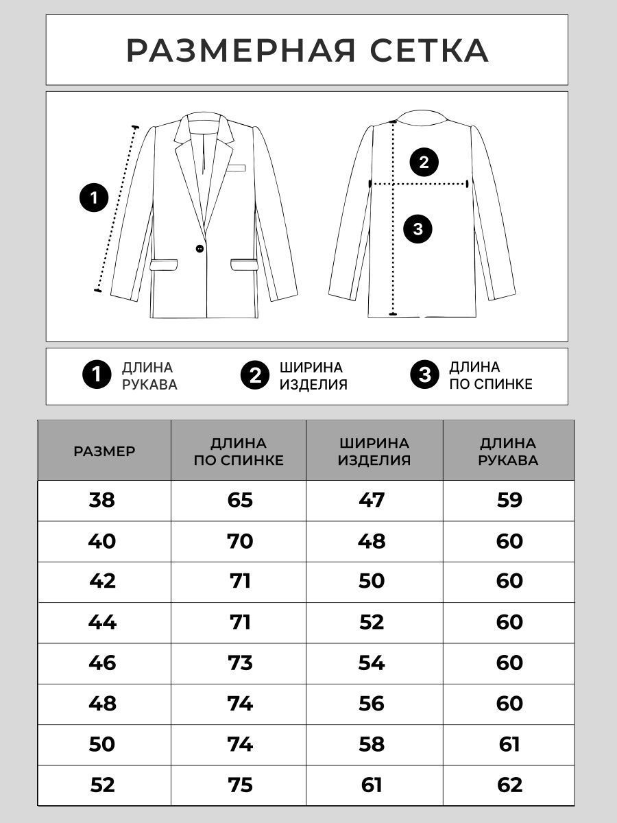 Сетка стандартных российских размеров женского жакета оверсайз