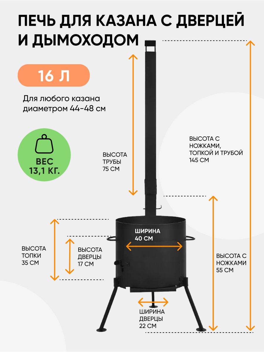 Размеры печи для казана 12 литров чертеж