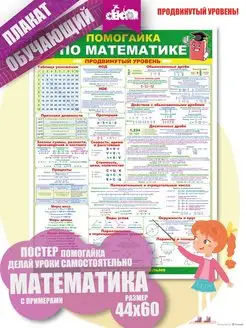 Обучающий плакат на стену помогайка по математике для школы