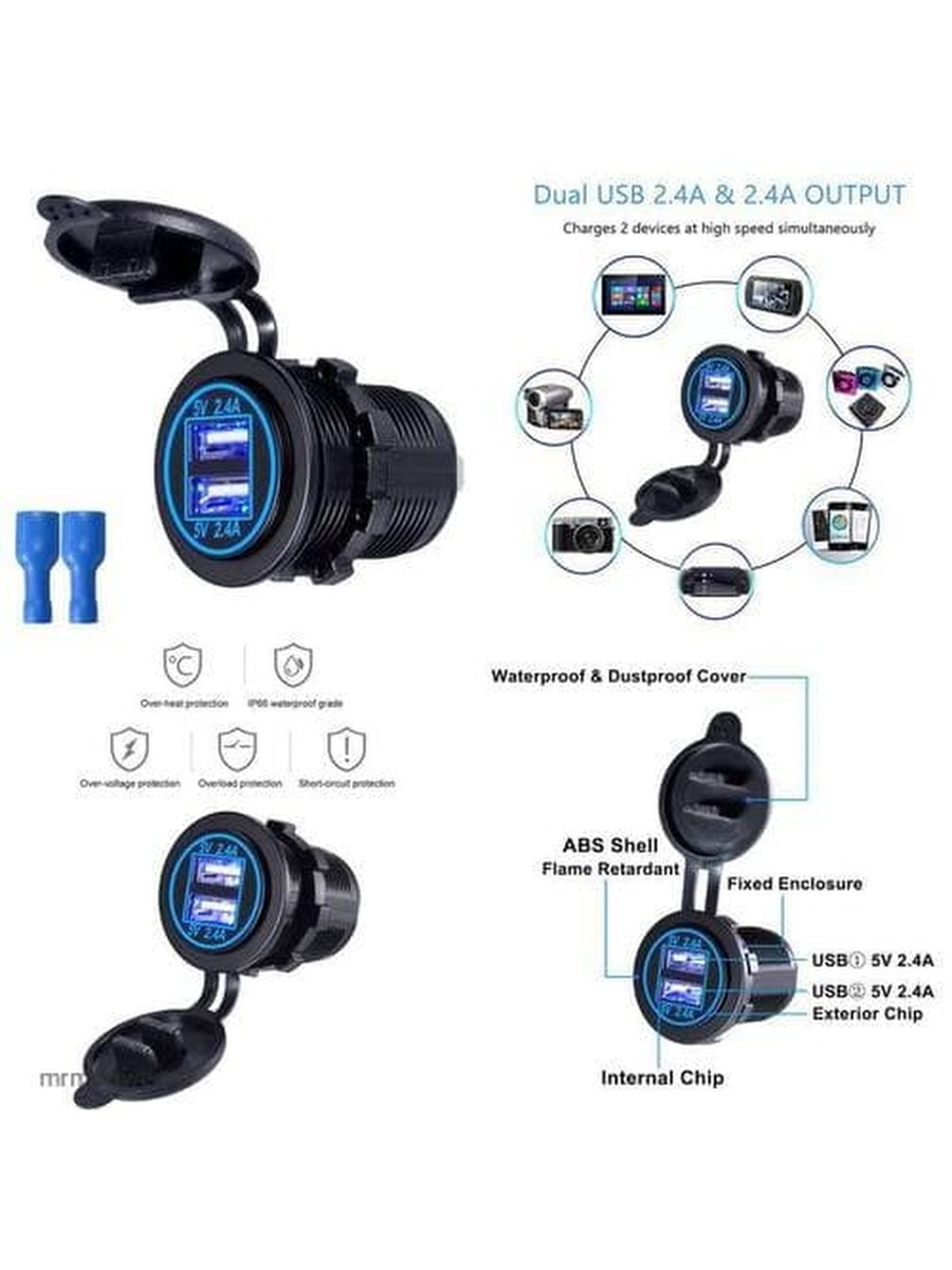 Разъем USB В авто (встраиваемый) 12v-24v 2usb SKU-A (круглый) 3.1a