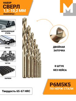 Набор сверл по металлу Р6М5К5 из 15 шт. МАШЗАВОД 1 39566322 купить за 805 ₽ в интернет-магазине Wildberries