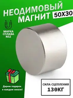 Неодимовый магнит диск 50х30 мм (N52), бытовой, мощный