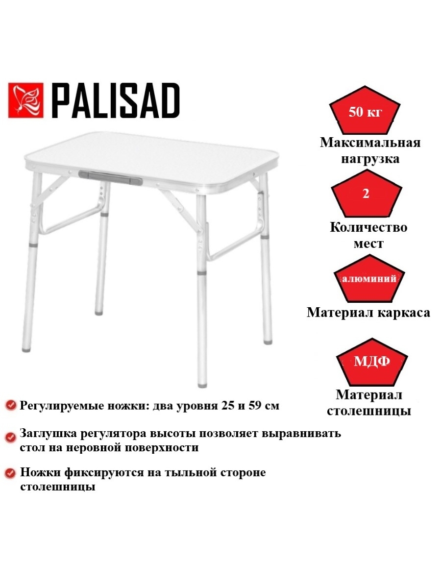 стол алюминиевый складной palisad camping