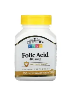 Folic Acid, Фолиевая кислота 400 мкг, 250 таблеток