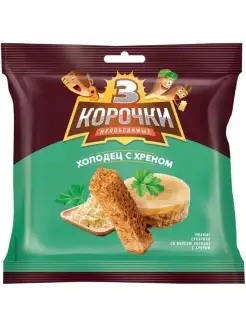 3 Корочки, сухарики со вкусом холодца с хреном, 100 г х25